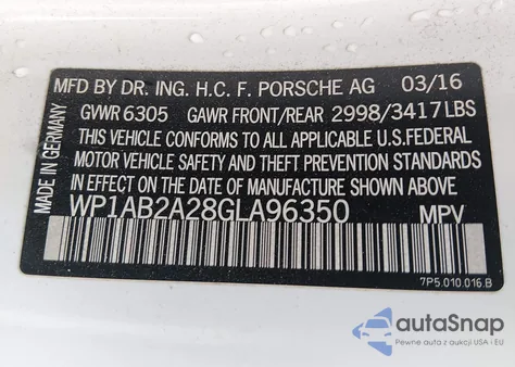 2016 Porsche Cayenne S from USA, damaged, VIN WP1AB2A28GLA96350